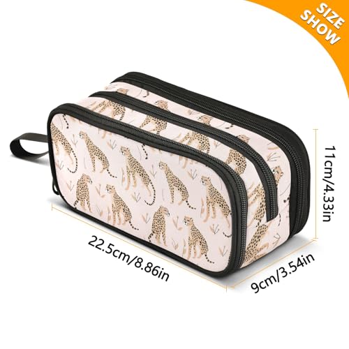 Image of Cheetah Leopard Pencil Case 3 Compartment Pen Bag Pouch Holder Box School Portable Stationery Storage Bag for Girls Boys