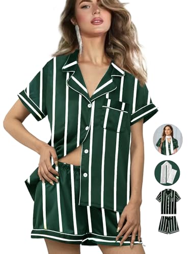 Womens 3Pcs Satin Pajamas Set Floral Silk Pajama Sets Stripe Lounge Set Silky Sleepwear XS-2XL Pjs Long Scarves