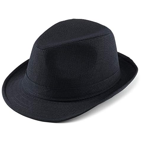 Faletony Men's Casual Manhattan Structured Gangster Trilby Fedora Hat Navy Cover