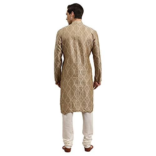Image of Sojanya (Since 1958 Men'S Cotton Linen Blue Foil Printed Only Long Kurta