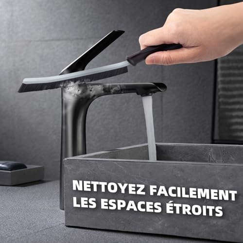 Brosse à Joint Carrelage Noir (6 Pièces) pour Salle de Bain et Cuisine - Nettoyage Facile et Éfficace avec Poignée Ergon