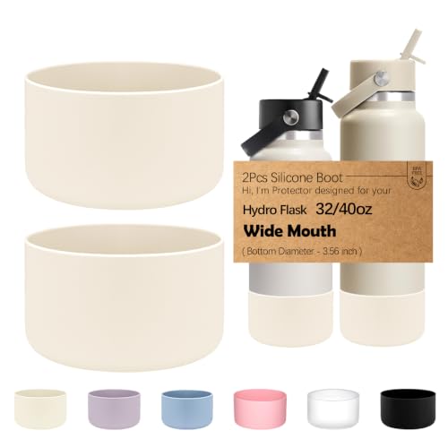 WK IEASON 2Pcs Silicone Water Bottle Boot for Owala 40oz, Protective Flask Bottom Cover Base for Owala FreeSip Twist and Flip Flask Bottles (Cream, 40OZ)