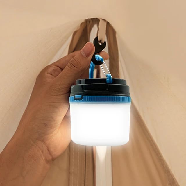 Image of Waterproof LED Camping Lantern, Battery Powered Outdoor Tent Light with 3 Lighting Modes, 360 Brightness, Magnetic Base & Hanging Hook for Power Cuts, Emergency, Hiking, Fishing, (Blue)