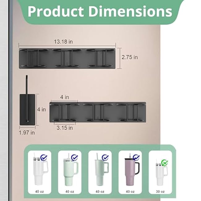 Refrigerator Magnetic Holder for Stanley Cup 40oz, Water Bottle&Cup Accessories Tumbler Lid Organizer with Hooks