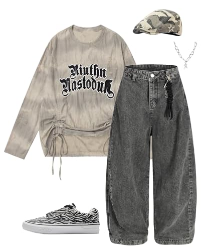 Unisex Vintage Washed Barrel Jeans, Retro Smoke Gray Wide Leg Denim Pants for Streetwear4