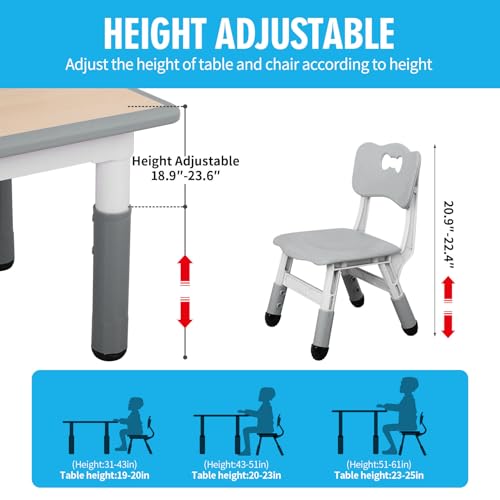 UNICOO Kids Table and Chairs Set, Height Adjustable Toddler Study Table and Chairs, Arts & Crafts Table, Suitable for Ages 2-10, Childrens Activity Table, Preschool Furniture (BY-60-MGY)
