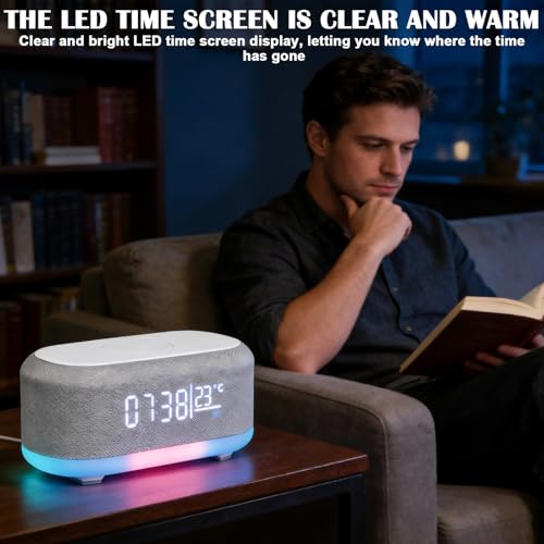 Gbkdqq Radiosveglia Digitale Con Stazione Di Ricarica Wireless, 15 W Fast Wireless Charger, Sveglia Bluetooth, Luce Notturna A 9 Colori Con Caricatore Usb, Sveglia Intelligente Per Camera Da Letto E - 4