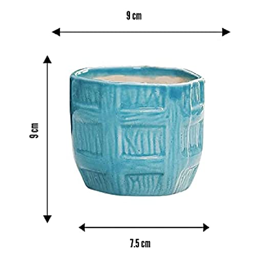 Image of Leafy Tales Urn Ceramic Pot, Multicolour, 3 Inch, 3 Pots, Urn Set 3 (Urn Set 3) Barrel Pot Ceramic, Aqua, 1pc (Barrel Aqua)