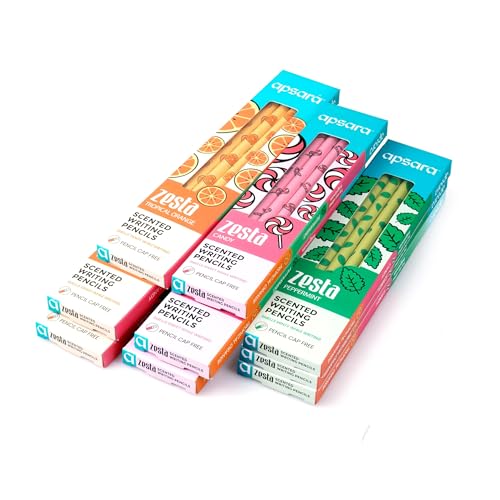 Image of Apsara Zesta Scented Writing Pencils - Pack of 1-6 Pencils | Kiwi, Cupcake & Grape Scents (May Vary) | Extra Dark | Rubber-Tipped | Free Pencil Cap | Ideal for Students