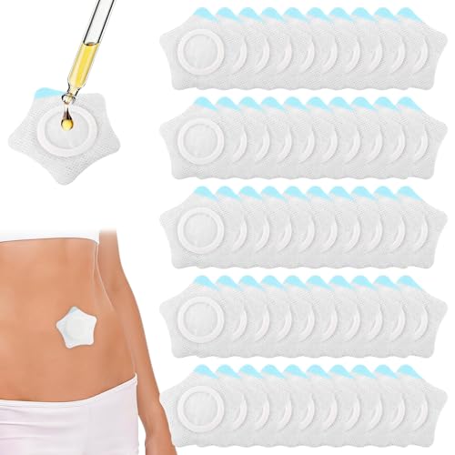 50 Pcs Highly Absorbent Castor Oil Patches for Belly Button Castor Oil Belly Button Patch Spunlace Cloth Self Adhesive Castor Patches No Leakage (Oil Not Included)
