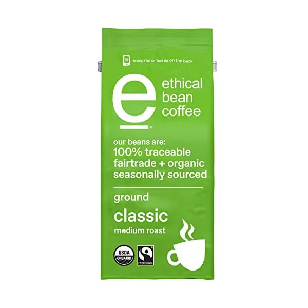Ethical Bean Fairtrade Organic Coffee, Classic Medium Roast, Ground Coffee Beans - 100% Arabica Coffee (8 oz Bag), 0.5 Pound (Pack of 1)