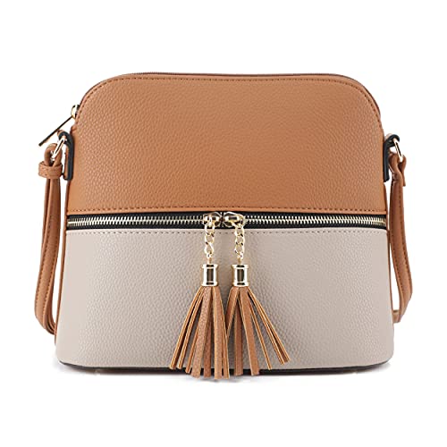 Image of SG SUGU Lunar Lightweight Medium Dome Crossbody Bag Shoulder Bag with Tassel | Zipper Pocket | Adjustable Strap