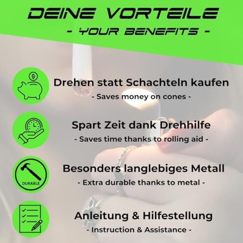 EKNA Draaibank sigaretten, 70 mm, zilver, tabak-draaimachine, sigarettenrolmachine voor 6 mm en 8 mm filter, perfecte ondersteuning voor het draaien (kort papier) - Afbeelding 4