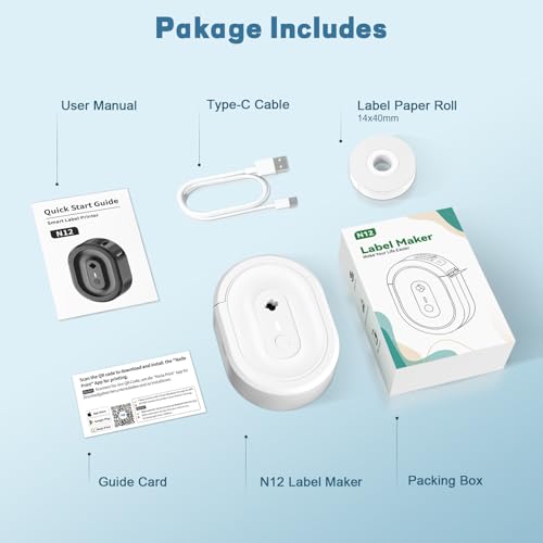Image of Bluetooth Label Maker Machine N12 Mini Thermal Label Printer, White | Portable Small Waterproof Label Maker , Easy App Editing,Labeling Machine for School,Home,Kitchen,Office Organization