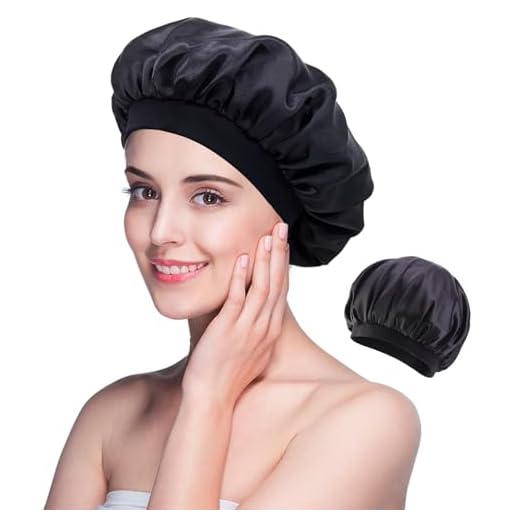 iJiGui Gorro de Dormir, Gorro Seda Dormir Elástico, Gorro de Satén de Banda Ancha para Dormir, Suave Cubierta de Cabeza Bonnet Seda para Mujeres y Chicas(Negro)