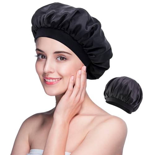 2 Cuffie Da Notte In Raso Di Seta Per Capelli Con Scrunchies – Morbide E Leggere – Regalo Per Donna (Nero E Rosso Vinaccia) - 2