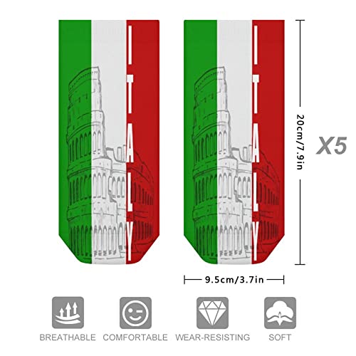 Roman Colosseum Italian Flag 5 Pairs Ankle Socks Non Slip Low Cut Sock Casual Athletic Short Socks No Show Socks for Women & Men2