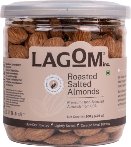 Image of Lagom Roasted Salted Almonds 200g | Lightly Salted Dry Roasted Badam | Small Batch Roasted, Crunchy Texture | No Preservatives | Vegan, Gluten Free, Non-GMO
