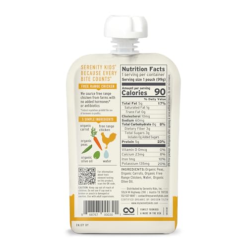 Serenity Kids 6+ Months Baby Food Pouches Puree Made With Ethically Sourced Meats & Organic Veggies | 3.5 Ounce BPA-Free Pouch | Free Range Chicken, Pea, Carrot | 1 Count - Image 3