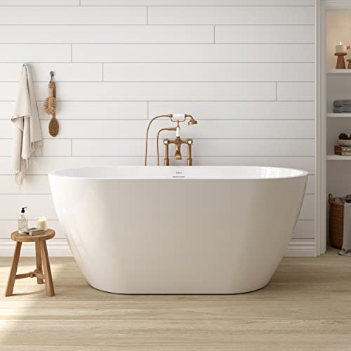 FerdY Bali 55"x28" Freestanding Bathtub, Modern Oval Acrylic Soaking Bathtub with Brushed Nickel Drain, Integrated Slotted Overflow, Glossy White, cUPC Certified, 02538 FerdY Bali 55"x28" Freestanding Bathtub, Modern Oval Acrylic Soaking Bathtub with Brushed Nickel Drain, Integrated Slotted Overflow, Glossy White, cUPC Certified, 02538
