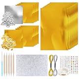 Goldfolie Transferfolien Prägefolie Gold Set Dekorativ Alufolie Gold Transferfolie Embossing Foil Karton Metall Prägeset Silber Golds Glanz Bastelzubehör mit Schimmer Effekt für Malerei Prägen