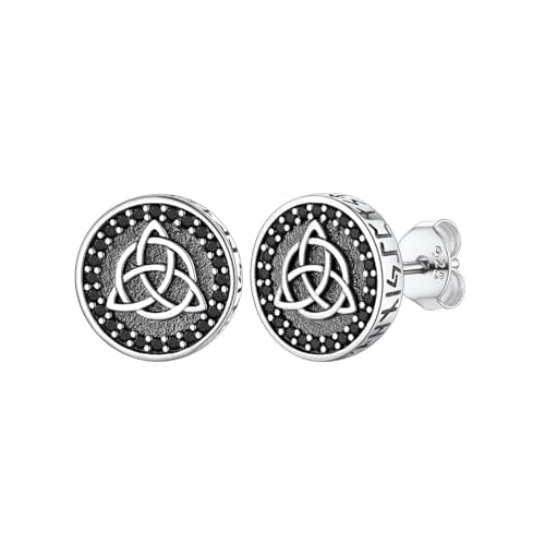 FaithHeart Viking Runes Stud Earrings for Men Silver/Black/Gold Stainless Steel Lightweight Earrings Retro Norse Mythology Jewelry with Gift Box Celtic Knot-Sterling Silver&Black Onyx