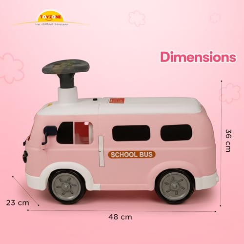 Image of Toyzone Happy Bus - Pink | Toddler Ride-on | Lights & Music | Ride-on with Easy Storage | Grip Wheels | Make in India | Indoor & Outdoor | for Kids 2+ Years