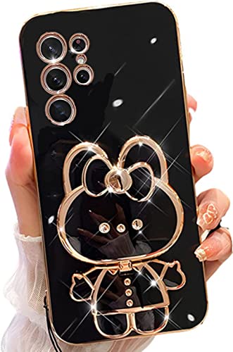For Samsung Galaxy S23 Ultra 5G Case For Women Grils,Hidden Rabbit Bunny Stand 6D Design,Luxury Plating Glitter Soft Tpu Makeup Mirror Phone Case With Camera Protection For Samsung S23 Ultra 5G #TOP3