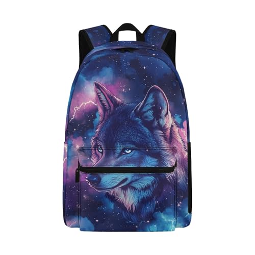 Bookbag for Boys 17 Inch Lightning Wolf Backpack for Elementary Student Lightweight Back To School Backpacks with Wide Comfy Shoulder Straps Front Pocket Purple