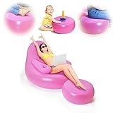 Nevife Inflatable Armrest Lounge Chair with Ottoman, Portable Blow Up Sofa, Air Chaise Lounge, Lazy Couch for Indoor &Camp; Outdoor-Pink (Pump not Included)