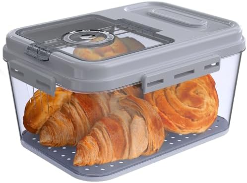 Large Airtight Bread Box For Countertop - 11.4x7.5x6.7 Inch Clear Storage Container With Date Recorder For Bread, Toast, Cookies