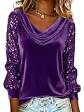 top femme violet Ce t-shirt à paillettes est en polyester. Le tissu est léger, doux et chaud.