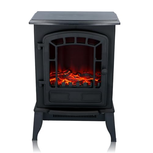 Classic Fire Torino Elektrokamin mit Heizung – Elektroheizung 2000W - Kaminofen mit Heizung, Schalttafel und Timer - Elektroherd mit LED-Flammen - Freistehend - Schwarz