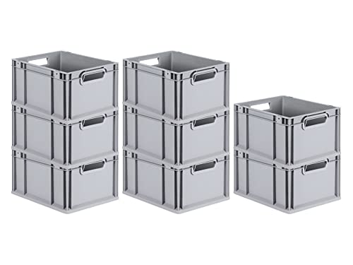 PROREGAL SuperSparSet 8x Eurobox NextGen Economy | Griffe offen |HxBxT 22x30x40cm | 20 Liter | Eurobehälter, Transportbox, Transportbehälter, Stapelbehälter