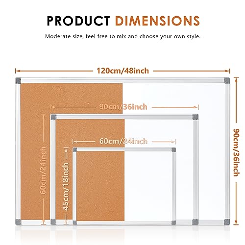 Cork Board and Dry Erase Board Combo Bulletin Board Combination Magnetic WhiteBoard Pin Notice Board for Home Office School with 4 Dry Erase Maker+6 Magnets+12 Pushpins, 24x18inche image 6