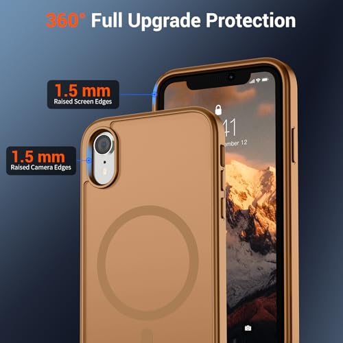 Image of SUPFINE Magnetic for iPhone XR Phone Case Brown | With Screen Protector, Translucent Matte, Compatible with MagSafe, Military Grade Drop Proof, Rugged Shockproof Protective