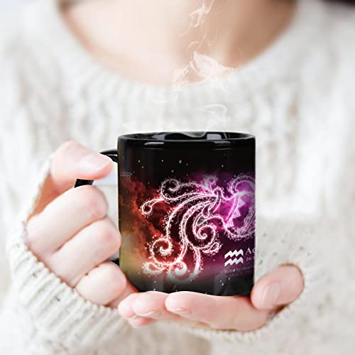 Mugkiss Aquarius Heat Changing Constellation Mug 11Oz, Horoscope Aquarius Coffee Mug, Ceramic Color Changing Cup, Unique Holiday Birthday Gift For Him And Her, January February Magic Presents. #TOP4