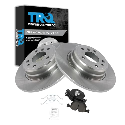 Image of TRQ Rear Brake Pad and Rotor Set Ceramic Compatible with 1995-2001 BMW 740i 740iL