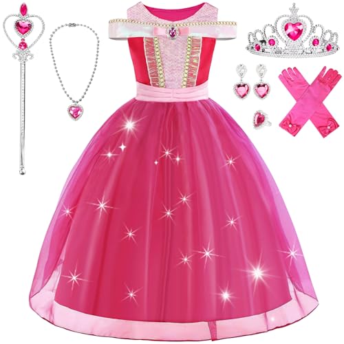 NLMWTI Disfarce princesa menina, disfarce com varinha coroa acessórios, vestido de cosplay de aniversário, festa cosplay carnaval cosplay halloween fato (120)