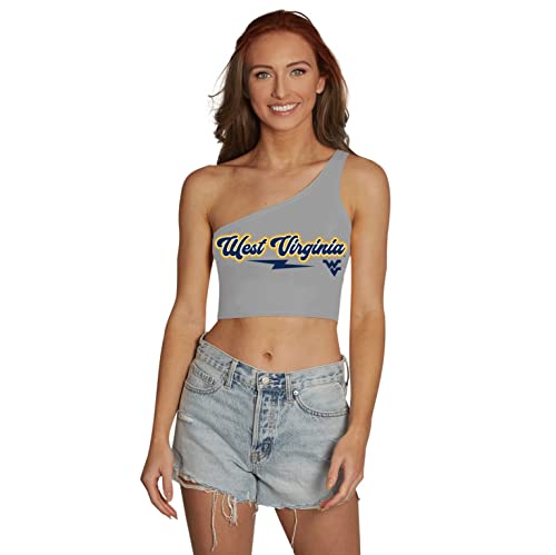 Lojobands Women's Tailgate Outfit College One Shoulder Top Tank Top Crop Top One Size Fits Most (West Virginia WVU Mountaineers - Gray)