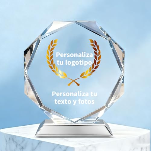 RSQGT Trofeo de Cristal Personalizado - Premio Grabado con Logo y Texto, Regalo para Colegas, Jefes, Jubilación, Pareja, Madres y Graduación (trofeos Personalizados)