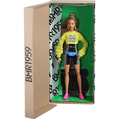 Barbie GHT91 BMR 1959 Streetwear Signature bewegliche Puppe mit geflochtenem Haar und Radlerhose, inkl. Accessoires und Puppenständer