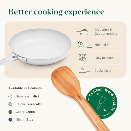 Image of Ember Cookware Arcilla Ceramic Frying Pan 24cm | Non Stick Induction Cookware | Non Toxic Pan | ISI Certified | Ceramic Fry Pan for Cooking | Steel Handle | 5-Year Warranty | Grey