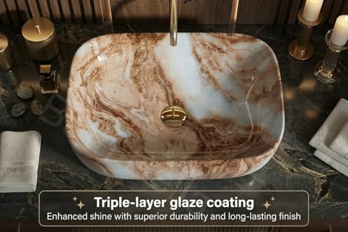 Image of Designer Ceramic Wash Basin For Bathroom | Over Counter Bathroom Basin | Counter Top Bathroom Sink | Wash Basin For Restaurant, Hotel (18 x13 x 5 Inch) (138)