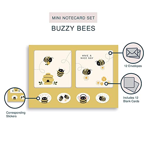 Image of Studio Oh! Buzzy Bees Blank Note Card Set with Envelopes and Stickers 12 Pack Assorted Greeting Cards, 260 GSM Textured Paper Stationery for Thank You Cards, Birthday Cards, Gift Card Envelopes