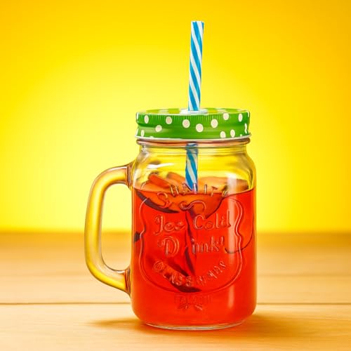 Image of (Pack of 1 Glass Jar with Lid Straw and Handle Coffee Tea Milk Mug for Home Office and Traveling Espresso Chocolate & Beverage, Mocha, Cappuccino, Shake, Juice Mug 400ML (Mason Jar)