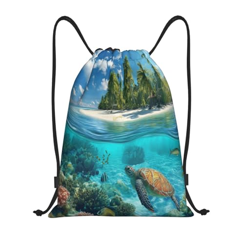 Drawstring Bag, A Beautiful Sea Design Durable Water Resistant For Sport,Travel - Lightweight Sackpack