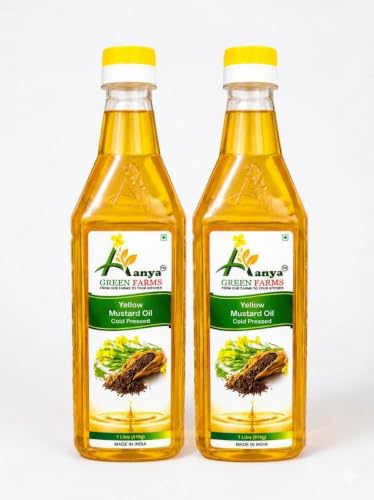 Image of Aanya Green Farms Cold Pressed Yellow Mustard Oil, Unrefined, 1 L, Pack of 2