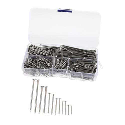 POPETPOP clavos para madera conjunto surtido 460 piezas acero inoxidable 304 variedad de tamaños incluye caja de almacenamiento miniatura 1