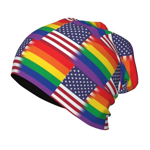 American Gay Rainbow Flag Kids Leisure Elastic Knitted Hat Junior Large Size Knit Cap Child Beanie